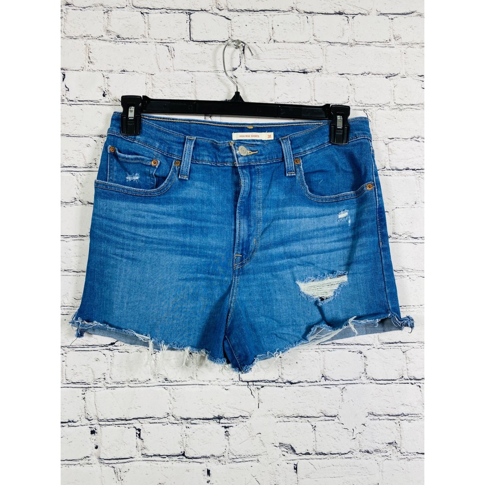 Levi's Denim Shorts Womens High Rise Blue 31 Good Distressed‎ Cut Off Frayed Hem